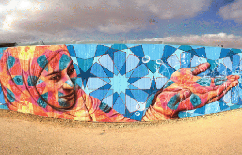 Artwork by Joel Bergner and Ali Kiwan with the participation of Syrian youth in the Za'atari Refugee Camp in partnership with aptART, ACTED, UNICEF and ECHO., From ImagesAttr