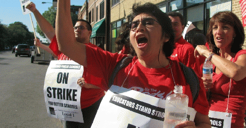 Striking Chicago teachers in 2014.
