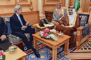 Secretary Kerry Sits With King Salman After Arriving in Saudi Arabia for Meetings About Syria