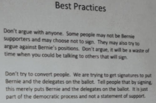 Training slide from Bernie Sanders Volunteer training