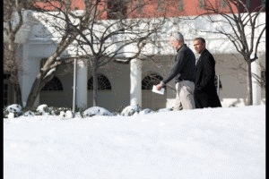 President Barack Obama walks with Chief of Staff Denis McDonough on the South Drive of the White House, Jan. 25, 2016., From ImagesAttr