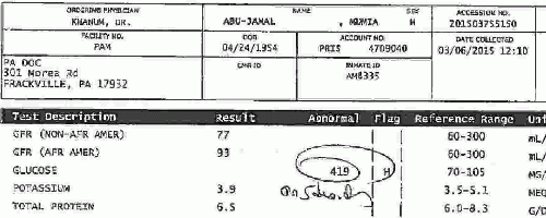 Lab results from Abu-Jamal's medical record, From ImagesAttr