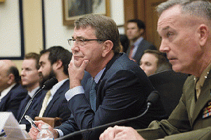 Defence Secretary Ashton Carter (L) and Joint Chiefs of Staff Chairman General Joseph Dunford Jr. testify before the Senate Armed Services Committee about the US military strategy in the Middle East, From FlickrPhotos