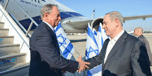 Benjamin Netanyahu greets former New York mayor and US billionaire Michael Bloomberg who flew to Israel during an FAA ban., From ImagesAttr
