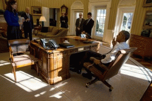 President Barack Obama meets with Vice President Joe Biden and other advisers in the Oval Office on Feb. 2, 2016.