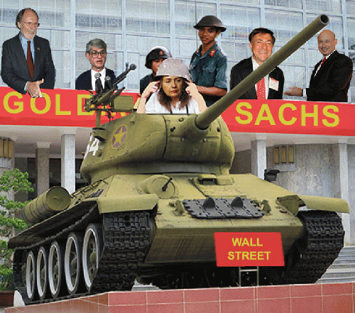 Hanoi Hillary Rides Wall Street Tank