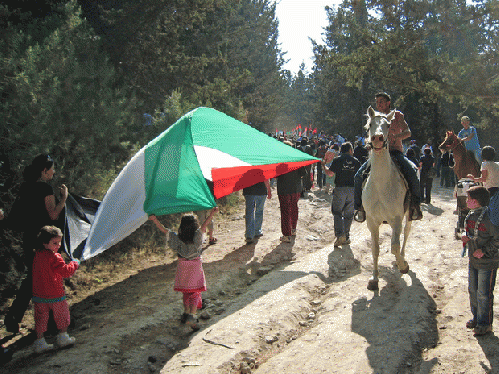 A march near the destroyed Palestinian village of Saffuriya by internal refugees marking the anniversary of the Nakba, From ImagesAttr