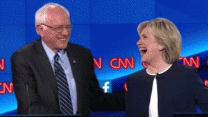 Sen. Bernie Sanders and former Secretary of State Hillary Clinton at a Democratic presidential debate sponsored by CNN., From ImagesAttr