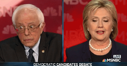 Sen. Bernie Sanders can't hide his surprise after the former Secretary of State accuses him of propagating falsehoods. Sen. Bernie Sanders can't hide his surprise after the former Secretary of State accuses him of propagating falsehoods.