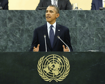 President Barack Obama speaking to the United Nations General Assembly on Sept. 24, 2013.