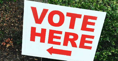 A voting sign in Vaughn Corners, Alabama.