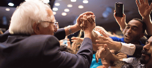 Senator Bernie Sanders on the ropeline after his event at the University of Houston on July 19th, 2015. Senator Bernie Sanders on the ropeline after his event at the University of Houston on July 19th, 2015.