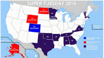 Map of Super Tuesday States 2016, From ImagesAttr