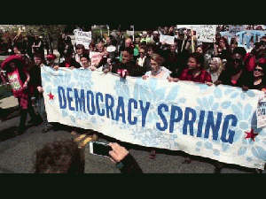 Democracy Spring kicked off with a rally and march on the U.S. Capitol, followed by a mass sit-in that resulted in over 400 people getting arrested., From YouTubeVideos