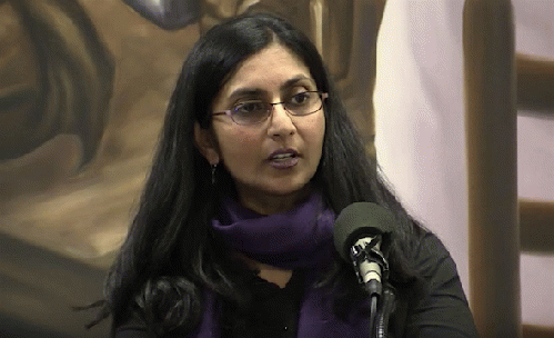 Seattle city council member Kshama Sawant gives a response to President Obama's State of the Union address on Jan. 12, 2016.