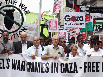 Jeremy Corbyn leading a July 2014 demonstration against the Israeli war on Gaza.