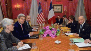 Secretary of State John Kerry meets with his diplomatic team and their French counterparts during negotiations with Iran over its nuclear program in Switzerland on March 28, 2015. Secretary of State John Kerry meets with his diplomatic team and their French counterparts during negotiations with Iran over its nuclear program in Switzerland on March 28, 2015.