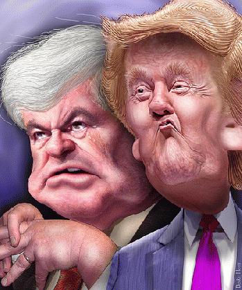 Newt Gingrich and Donald Trump - Caricatures