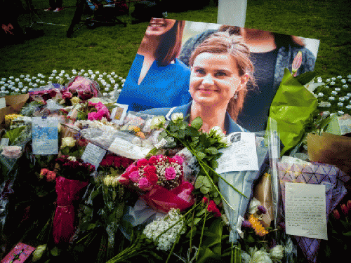 Memorial for Jo Cox, British MP whose suspected murderer had ties to a US neo-Nazi group that has long evaded corporate media scrutiny, From ImagesAttr