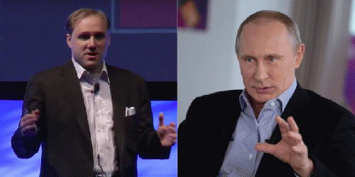 CrowdStrike's Dmitri Alperovitch (left) says spying by Vladimir Putin's Russia has increased 