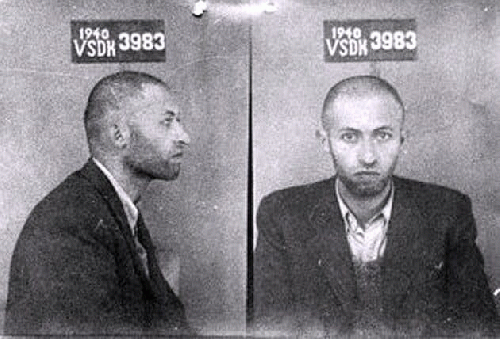 Begin in a NKVD mugshot (1940), already classified as a terrorist.