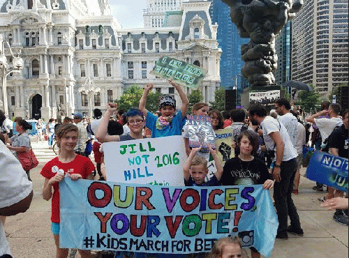 Kids supporting Jill Stein and Bernie at Occupy DNC