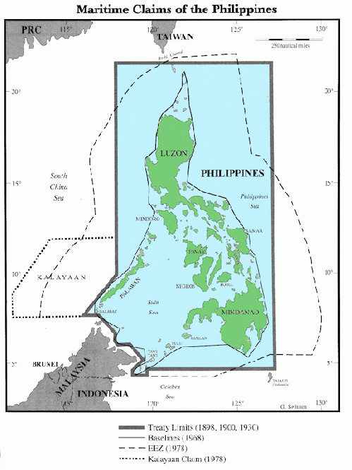 Map showing the shifting borders of the Philippines over time