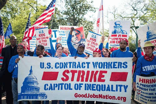 U.S Senate contract employees along with hundreds of workers from the U.S. Capitol, Pentagon, Smithsonian Institution and other federal landmarks marched to the Capitol to call on a living wage of at least $15 an hour on Wednesday, April 22, 2015., From ImagesAttr