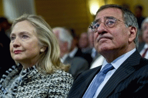 Defense Secretary Leon Panetta with Secretary of State Hillary Clinton at NATO conference in Munich, Germany, Feb. 4