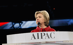 Former Secretary of State Hillary Clinton addressing the AIPAC conference in Washington D.C. on March 21, 2016.