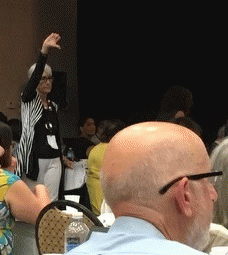 Ambassador Wendy Sherman gives an Imperial 'Thumb's Down' signal to the Hillary Clinton delegation on the Democrats Platform Committee this weekend in Orlando, From ImagesAttr