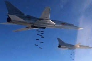 Tu-22 M3 missile-carriers seen delivering an air strike at recently-detected ISIL targets in the Palmyra environment. Tu-22 M3 missile-carriers seen delivering an air strike at recently-detected ISIL targets in the Palmyra environment.
