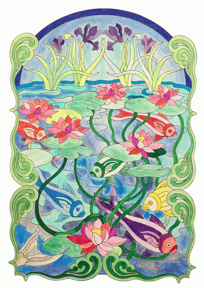 Joy Haywood's colored page from Art Nouveau Animal Designs