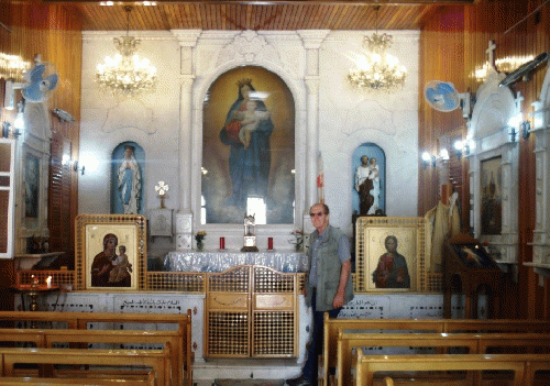 Below, the interior of the Cathedral of Constantine and Helen in Yabroud as it is today, From ImagesAttr