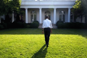 President Barack Obama walks through the Rose Garden to the Oval Office following an all-appointees summer event on the South Lawn, June 13, 2016.