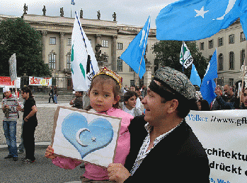 Uighur protest in Berlin on July 10, 2009 for the human rights of this persecuted Muslim minority in China.