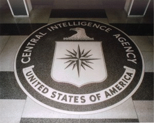 The CIA seal in the lobby of CIA headquarters in Langley, Virginia., From ImagesAttr