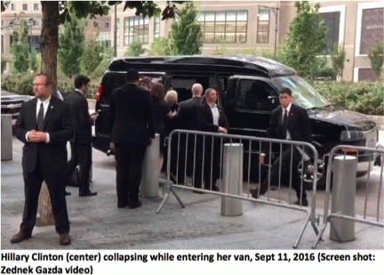 Screen shot of Clinton collapse, 9/11/16 New York City