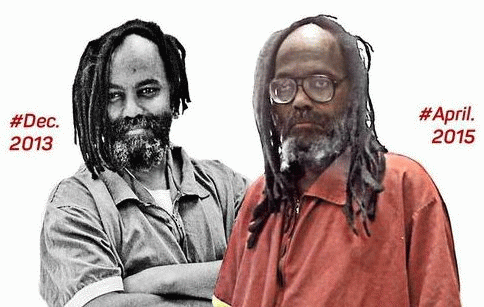 '13 and '15 images of Mumia showing ravages of Hep-C in the interim