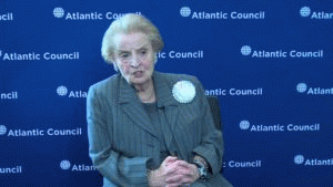 Former Secretary of State Madeleine Albright speaking at an Atlantic Council event.