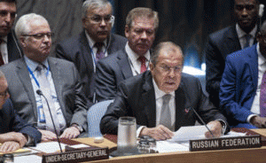 Sergey V. Lavrov, Minister for Foreign Affairs of the Russian Federation, addresses a high-level meeting of the Security Council on the situation in Syria on Sept. 21, 2016, From ImagesAttr