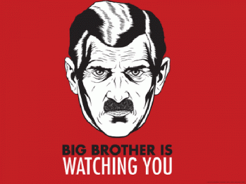 Big Brother poster illustrating George Orwell's novel about modern propaganda, 1984. Big Brother poster illustrating George Orwell's novel about modern propaganda, 1984.
