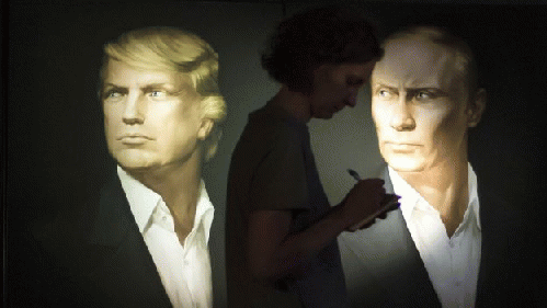 Portraits in a Moscow pub -- would US-Russia ties improve under a Trump presidency?