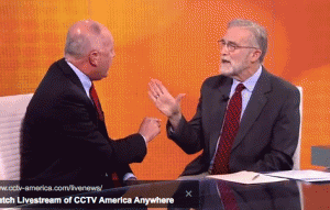 Former Rep. Pete Hoekstra (left) argues with ex-CIA analyst Ray McGovern about the Senate torture report on CCTV America's Former Rep. Pete Hoekstra (left) argues with ex-CIA analyst Ray McGovern about the Senate torture report on CCTV America's