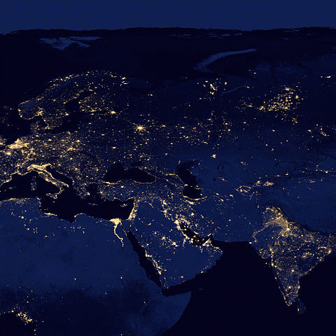 Europe, North Africa and Western Asia at night by VIIRS, From ImagesAttr