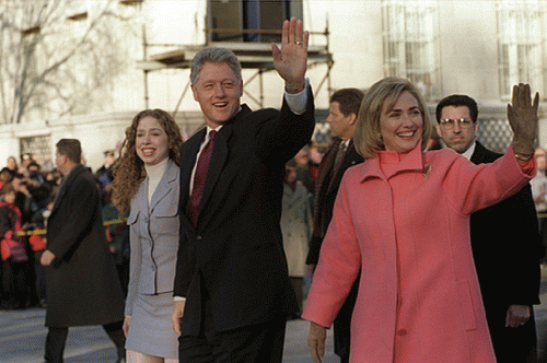 The Clintons on parade for Bill Clinton's inauguration in 1997, From ImagesAttr