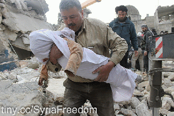 From flickr.com/photos/69684588@N07/12340949833/: Syrian man carries the body of a victim out of the rubble of a destroy, From Images
