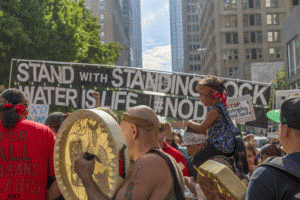 Activists gather in Seattle to protest the Dakota Access Pipeline, September 2016.