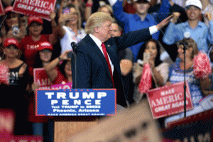 Donald Trump speaking with supporters at a campaign rally at the Phoenix Convention Center in Phoenix, Arizona. Oct. 29, 2016