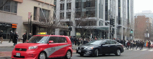 Black bloc members and others run after some say police threw a 